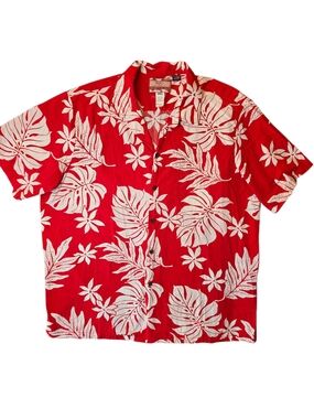 RJC Mens Shirt 2X Red Hawaiian Short Sleeve Floral Tropical U.S.A Travel Resort
